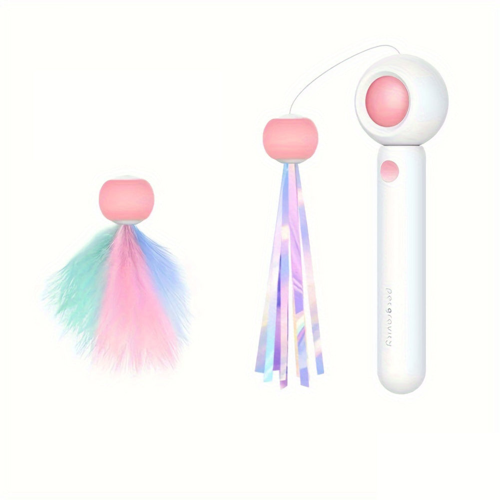Retractable Cat Teaser Wand with Feather