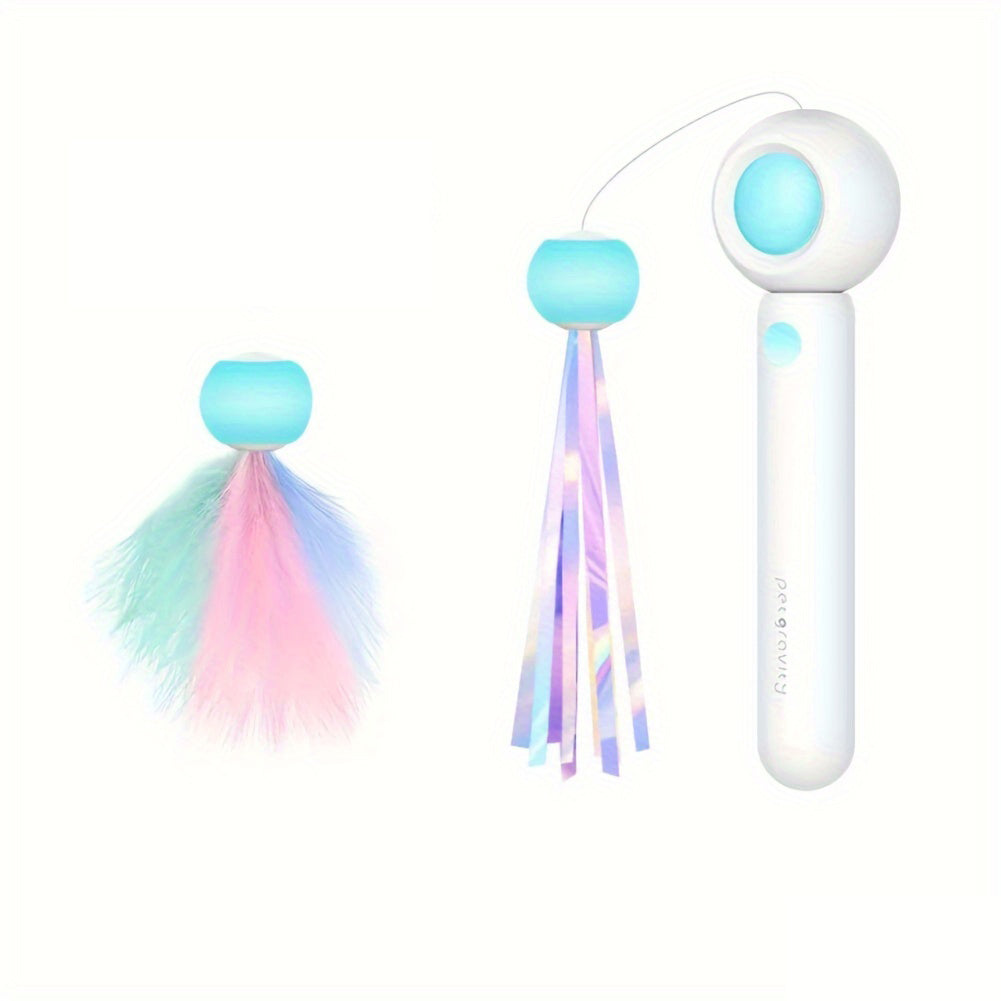 Retractable Cat Teaser Wand with Feather